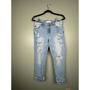 Kancan KC8581L Mid Rise Folded Frayed Hem Skinny Distressed Jean Size 13/30‎